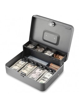Cash box, 4 Bill - 5 Coin - Steel - Gray - 3.2" Height x 11.8" Width x 9.4" Depth - mmf2216194g2